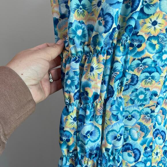 Paloma Blue Romantic Long Blue Floral Sleeve Isla Midi Dress Size Small - Picture 6 of 11